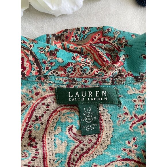 Lauren Ralph Lauren Womens Sleeveless Paisley Ruffle Top L/G Preppy100% Cotton - Picture 6 of 8